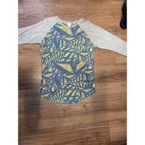 Lularoe Gray & Blue Top Shirt Medium Randy Baseball Style Geometric NEW